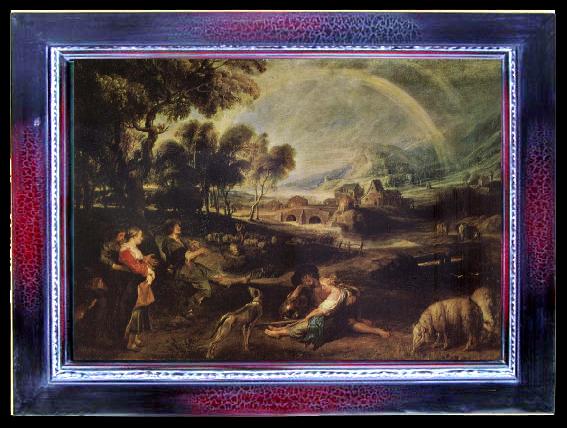 framed  Peter Paul Rubens Landscape iwth a Rainbow, Ta047